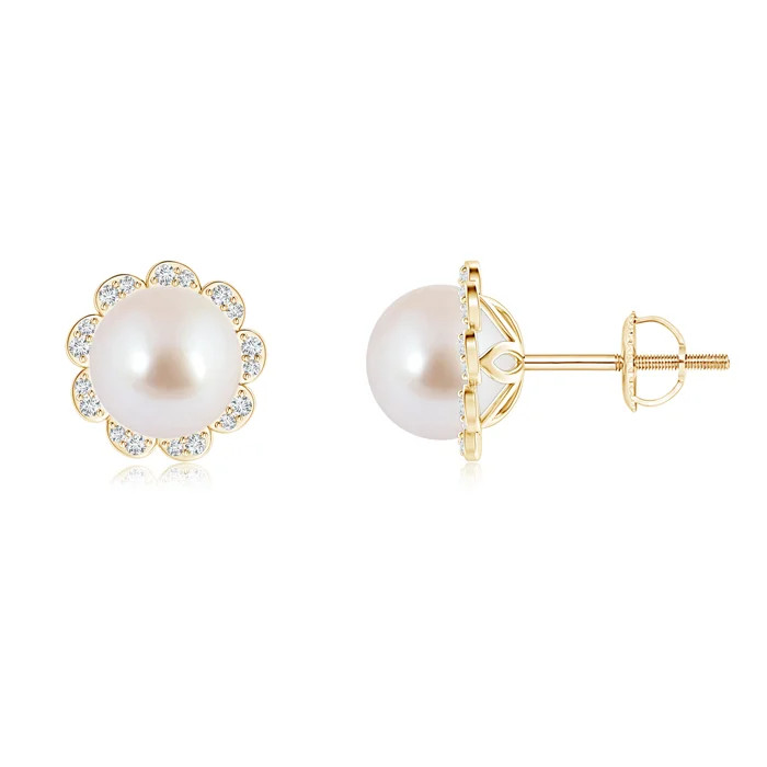 Japanese Akoya Pearl Floral Halo Studs | Angara Inc.
