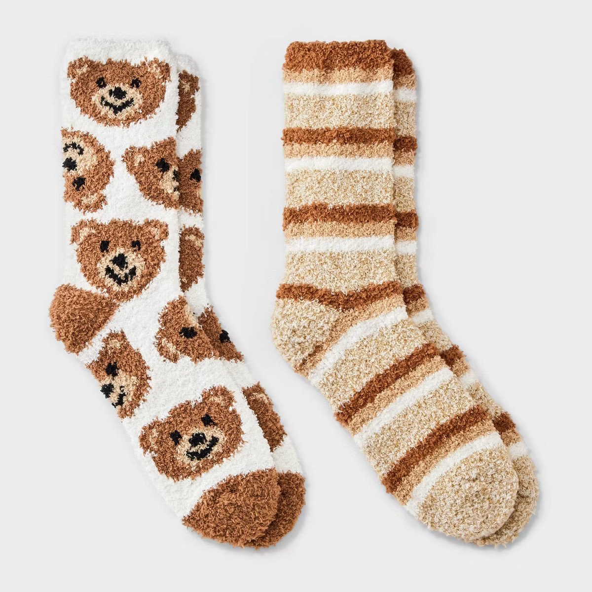 Women's Teddy Bear 2pk Cozy Crew Socks - Brown/Ivory/Tan 4-10 | Target