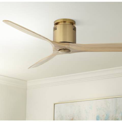52" Windspun Soft Brass DC Hugger Ceiling Fan with Remote | Lamps Plus