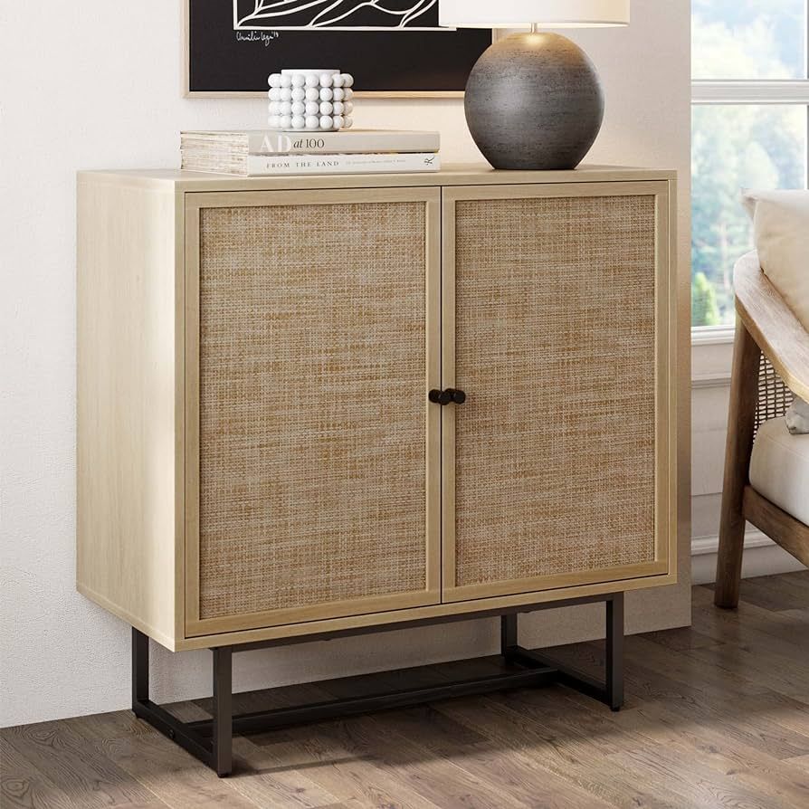 Nathan James Kova Accent Natural Storage Cabinet Sideboard Wood and Rattan with Matte Metal Frame... | Amazon (US)