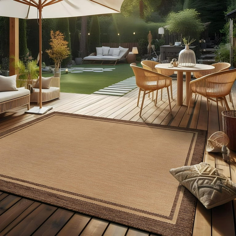 CAMILSON Summer Bordered, Washable Outdoor Indoor Area Rug, Camel, 8x10 - Walmart.com | Walmart (US)
