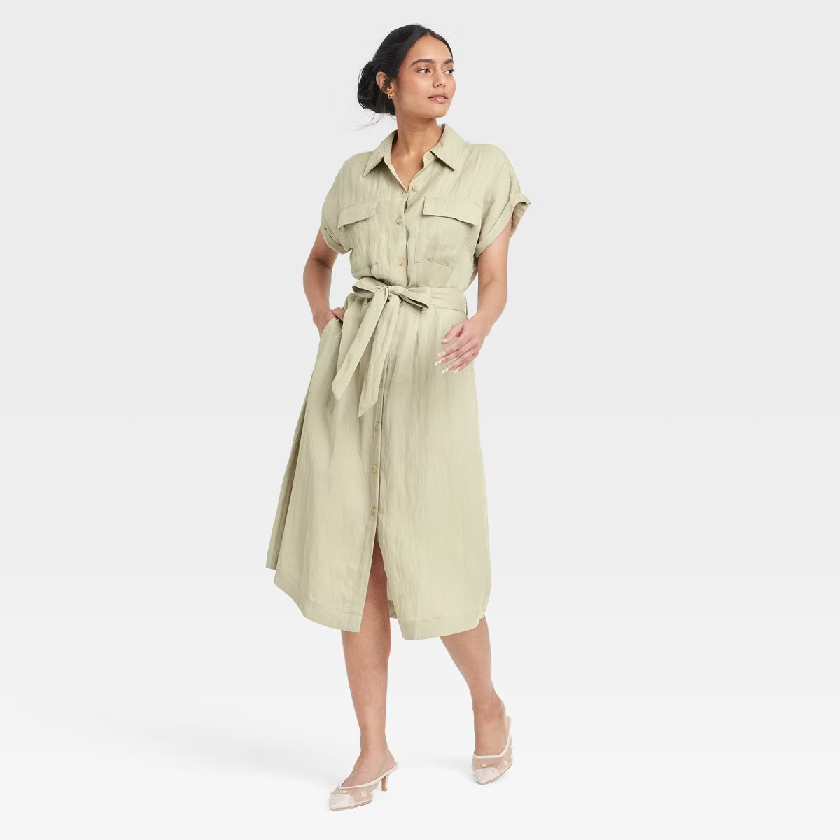 Women's Short Sleeve Midi Utility Shirtdress - A New Day™ | Target