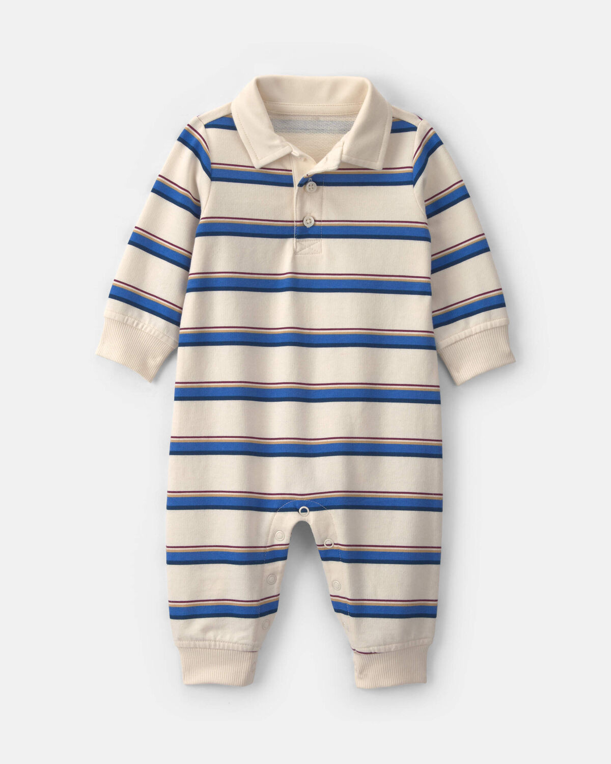 Baby Boy Striped French Terry Long-Sleeve Jumpsuit - Blue/Cream | Carter's Inc