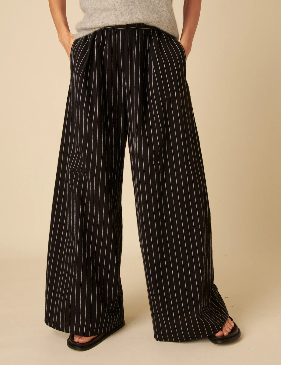 Black Pinstripe Jerrow Wide Leg Trousers | Nobody's Child