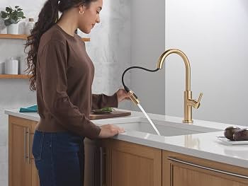 Delta Nicoli Brushed Gold Kitchen Faucet with Pull Down Sprayer, Modern Single Hole Kitchen Sink ... | Amazon (US)