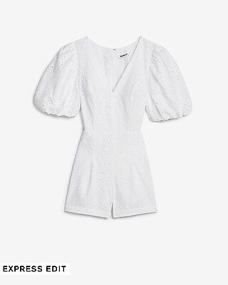 Eyelet Lace Puff Sleeve Romper | Express