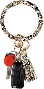 Leather Bracelet Key Ring Bangle Keyring, Tassel Ring Circle Key Ring Keychain Wristlet for Women... | Amazon (US)