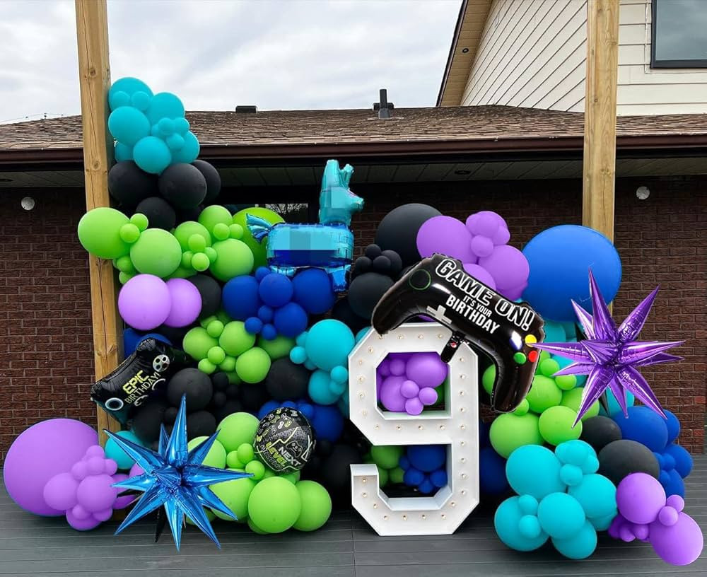150Pcs Purple Blue Green Black Game Balloon Garland Kit for Video Game Theme Birthday Party Decor... | Amazon (US)