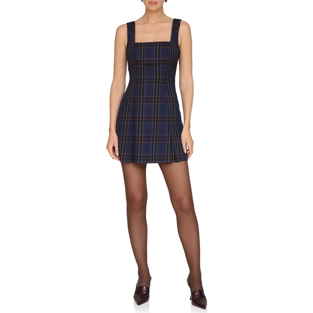 Avec Les Filles Plaid Fit & Flare Minidress in Blue Plaid at Nordstrom, Size 10 | Nordstrom