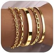 5PCS Gold Bracelet Stack for Women Non Tarnish, Dainty Stackable Gold Bracelets Set, Stainless St... | Amazon (US)