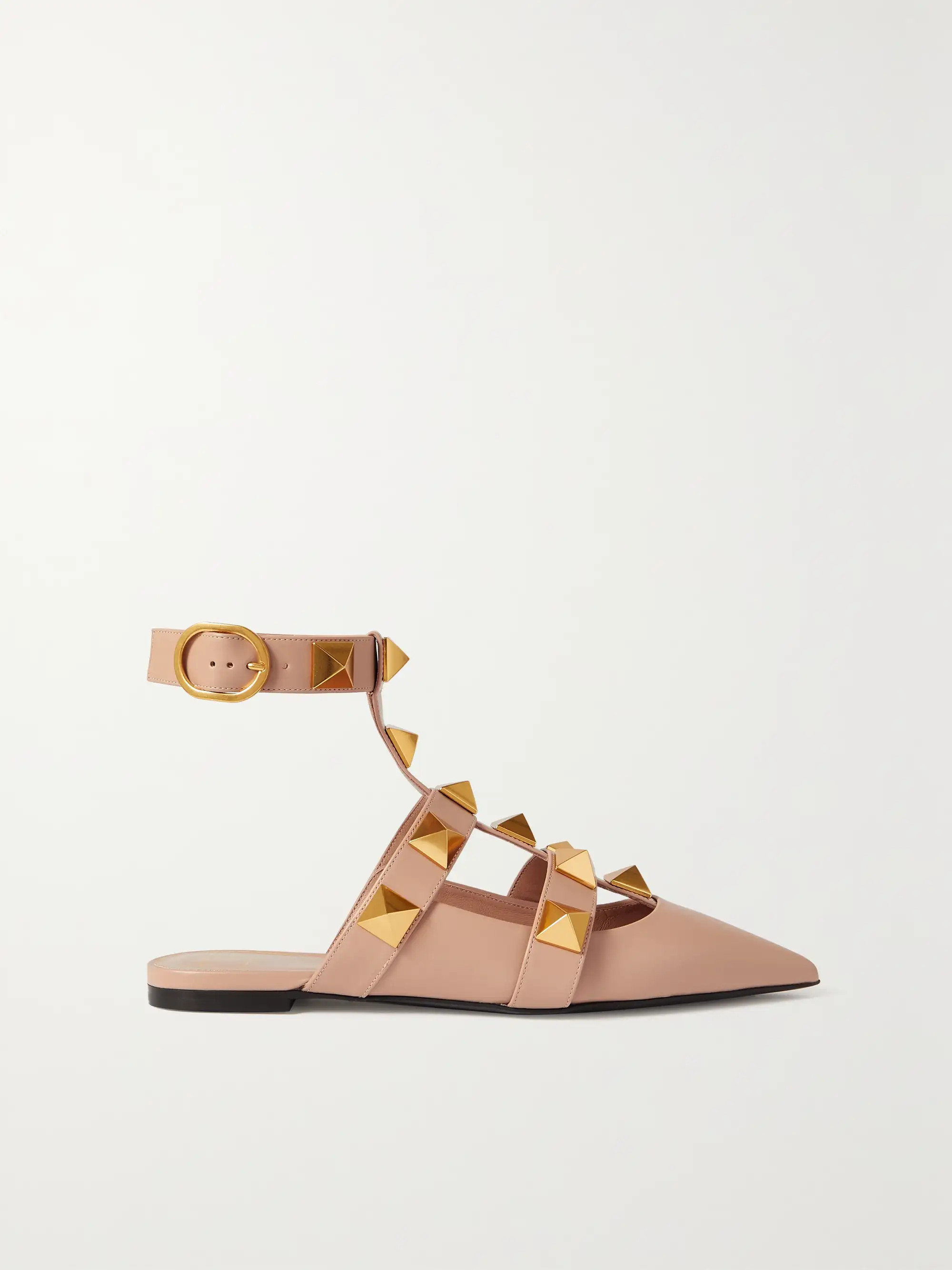 Valentino Garavani Roman Stud leather point-toe flats | NET-A-PORTER (US)