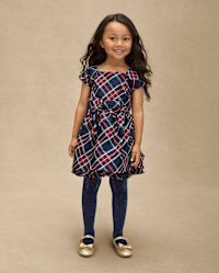 Girls Short Sleeve Plaid Bow Ruffle Dress - Royal Christmas - BLUE | Gymboree | Gymboree