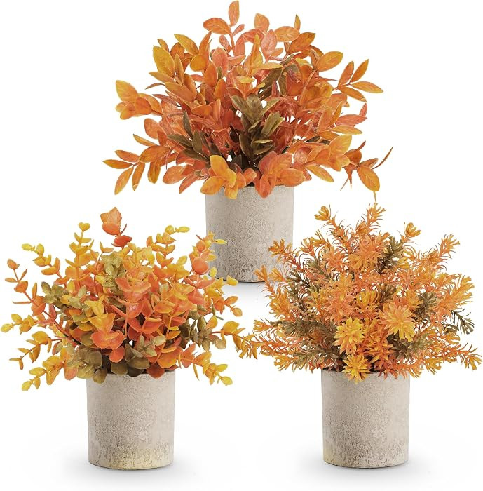 Der Rose 3 Pack Fake Plants Warm Orange Faux Plants for Fall Table Decor | Amazon (US)
