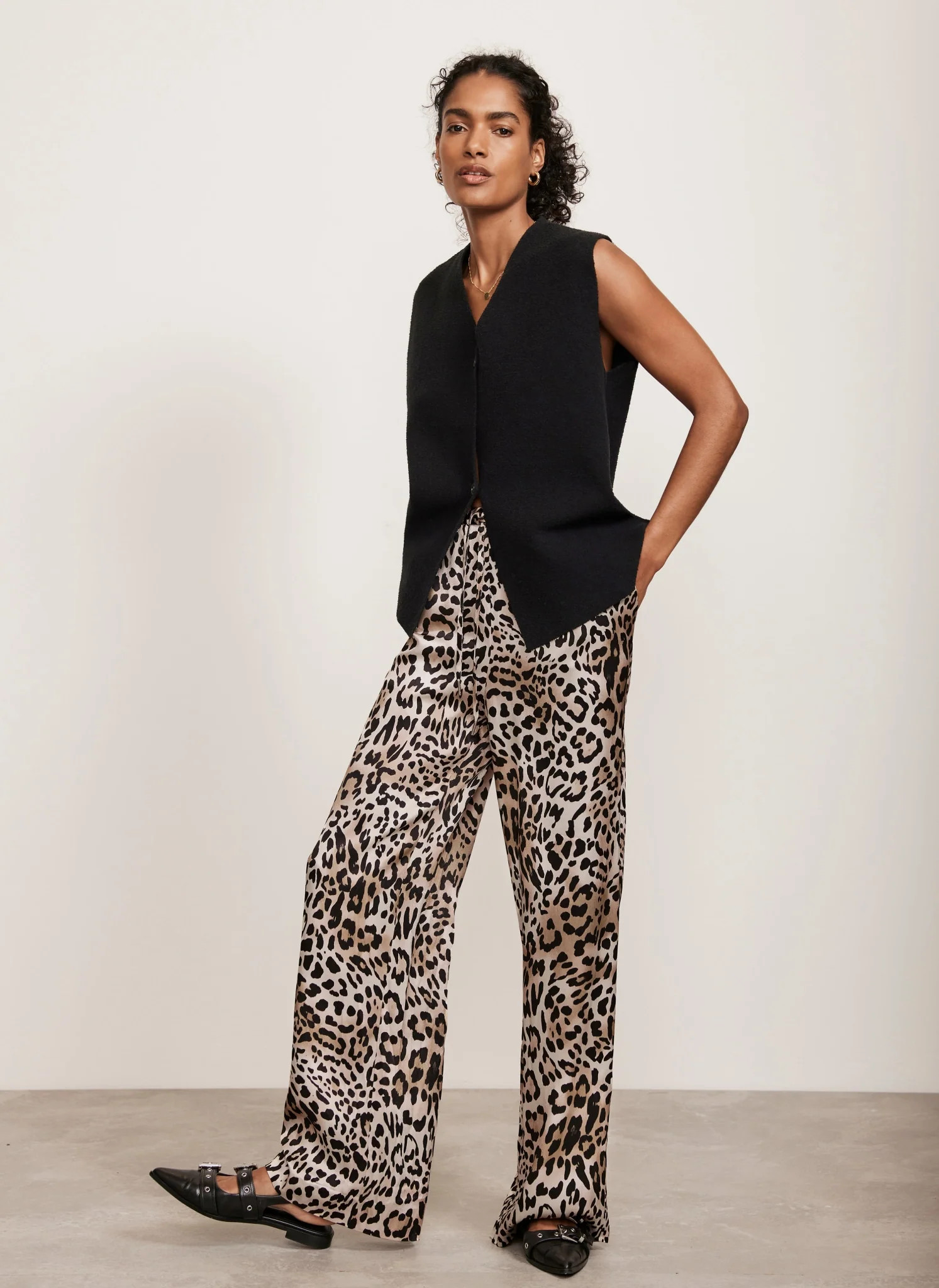 Leopard Print Wide Leg Trousers | Mint Velvet