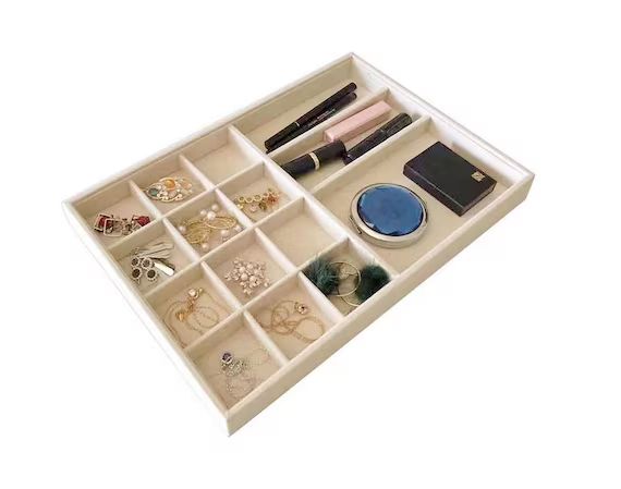 Large Beige Velvet Jewelry Tray Show Storage Organizer Box | Etsy | Etsy (US)