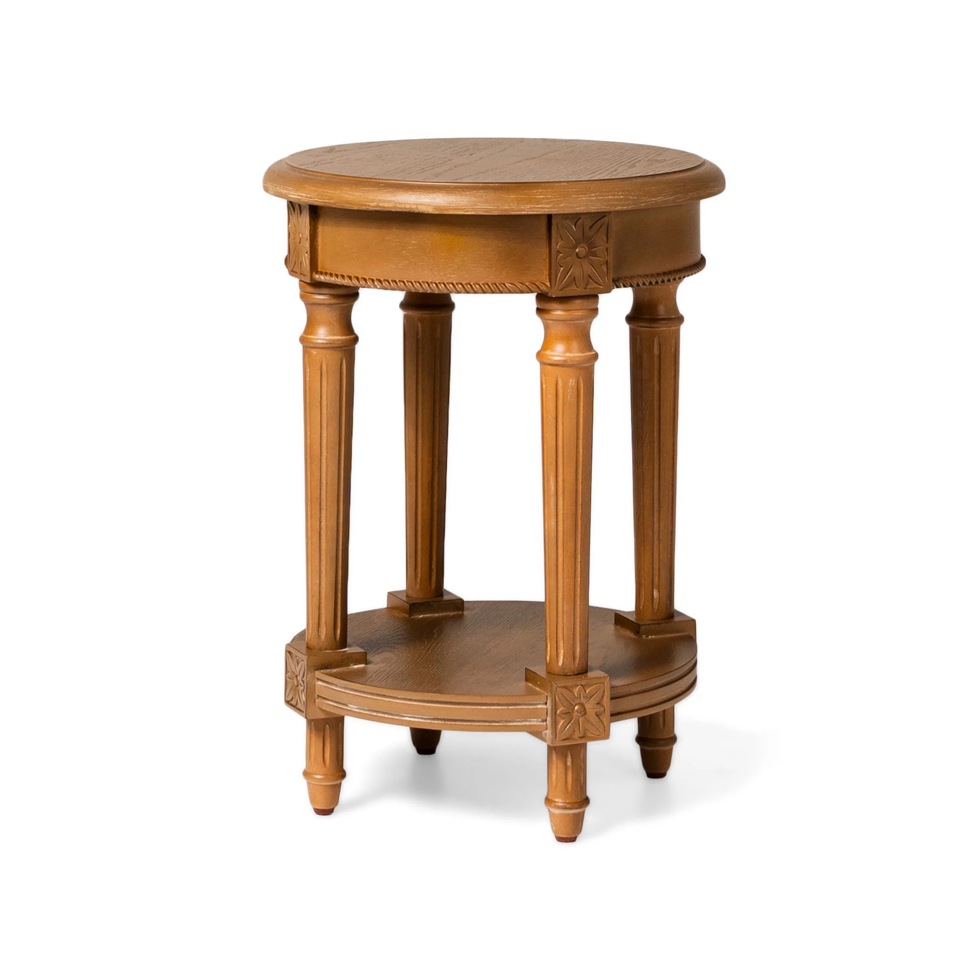 Maven Lane Pullman Traditional Round Wooden Side Table, Antiqued Natural Finish | Walmart (US)