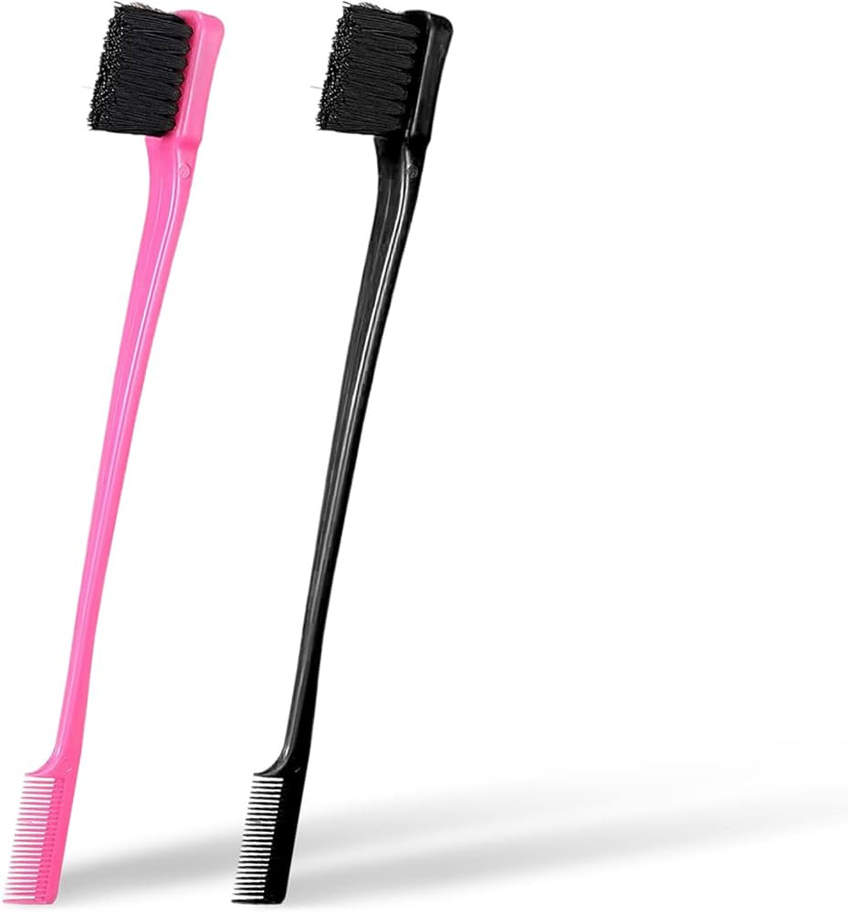 Foxi Fresh Double Sided Edge Control Hair Brush Comb Combo Pack 2 Pieces Pink and Black | Amazon (US)