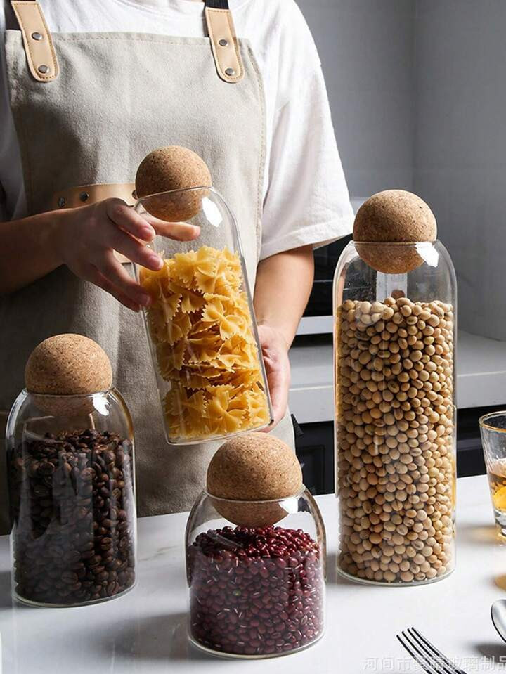 Glass Jar With Round Wooden Lid For Food Storage | SHEIN