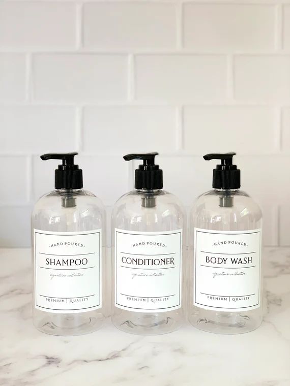 CLEAR  Set of 3  16oz PLASTIC Shampoo Conditioner Body | Etsy | Etsy (US)