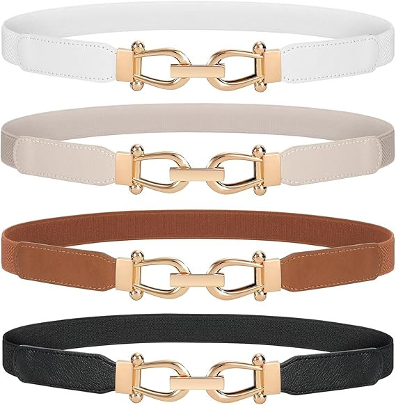 WERFORU Women Skinny Belt for Dresses Retro Stretch Ladies Waist Belt Plus Size Set of 4 | Amazon (US)