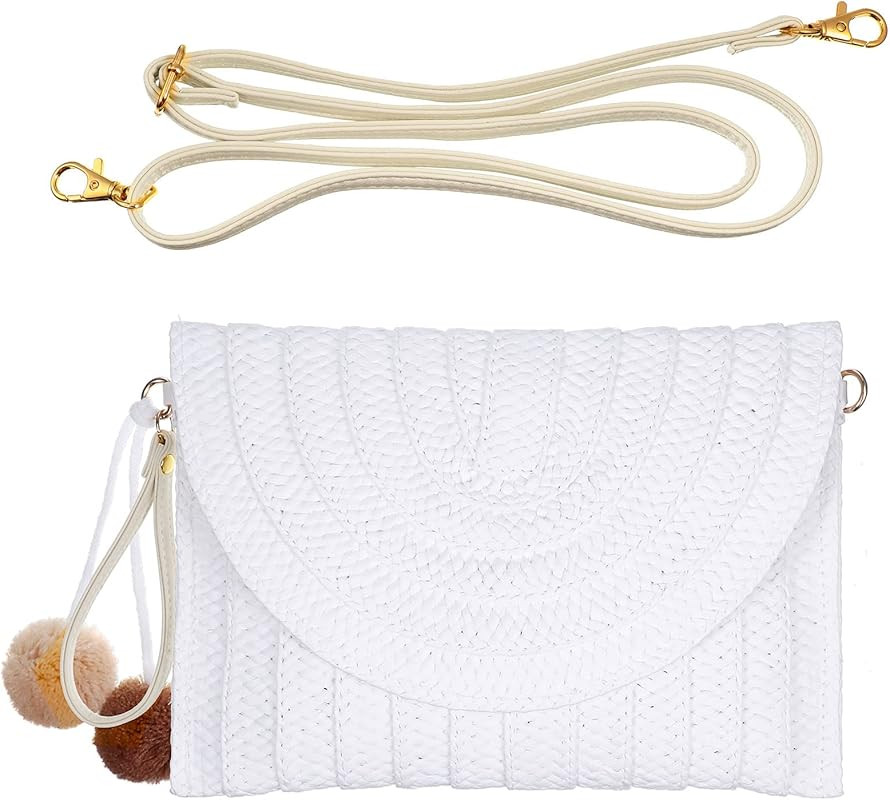 Frienda Straw Shoulder Bag Clutch Straw Crossbody Bag Beach Straw Handmade Bag Woven Rattan Bag f... | Amazon (US)