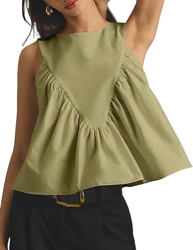 Tanming Womens Sleeveless Peplum Top Swing Tank Loose Fit Back Button Casual Blouse Ruffled Shirt... | Amazon (US)