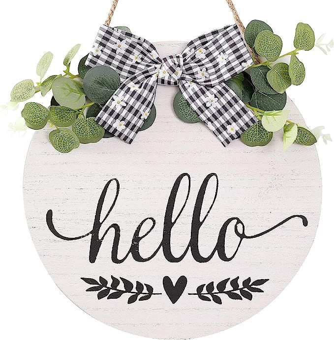 Hello Sign Rustic Front Door Decor Round Wood Sign Hanging Welcome Farmhouse Porch Decoration Spr... | Amazon (US)