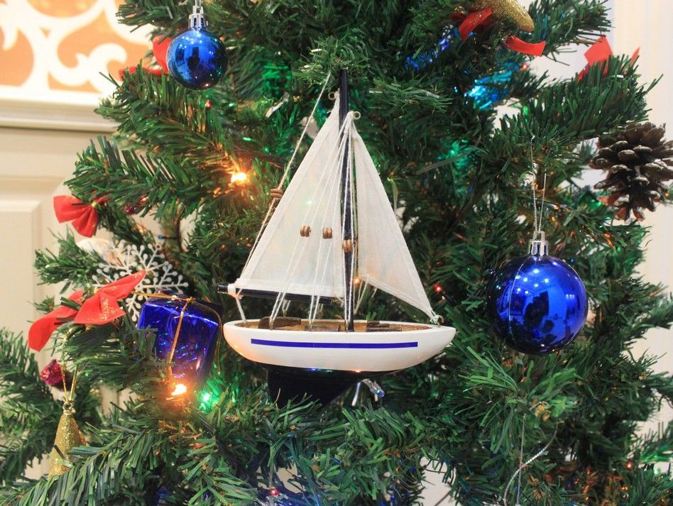 Blue Sailboat Christmas Tree Ornament 9" - Model Sailing Boat - Nautical Ornament | Walmart (US)
