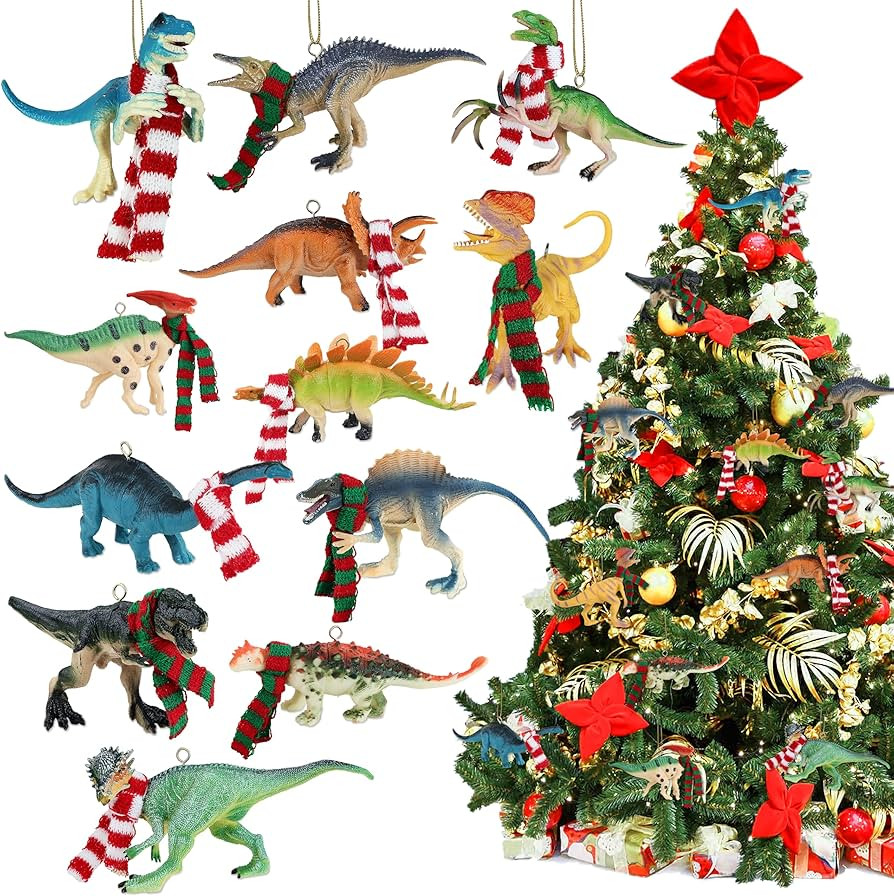 12 Pieces Dinosaur Ornaments for Christmas Tree, Cute Dinosaur Christmas Decorations Set, for Chr... | Amazon (US)