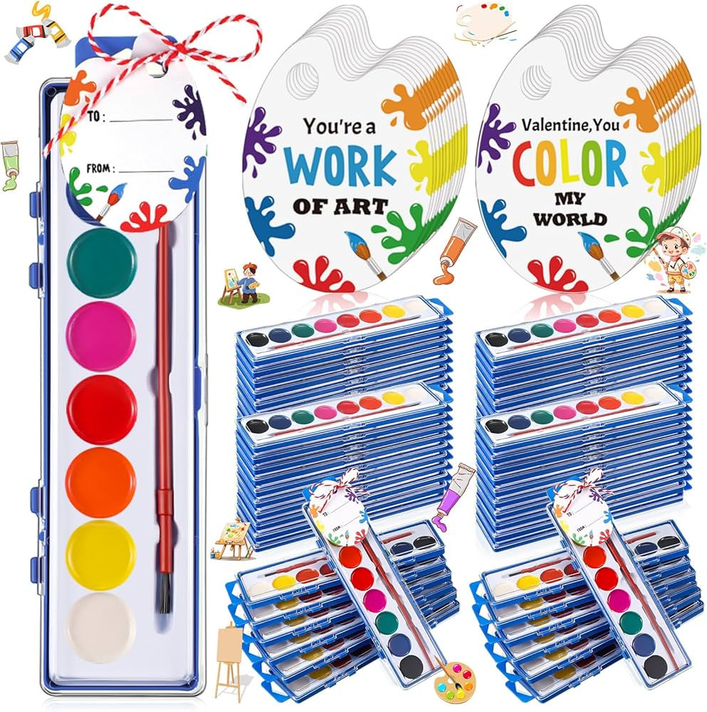 Sabary 24 Pack Watercolor Paint Sets for Valentine's Day Gifts 8 Washable Water Color Paints with... | Amazon (US)