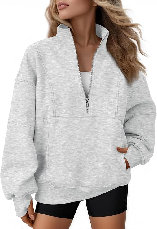 AUTOMET Women's Quarter Zip Oversized Sweatshirt Fleece Mock Neck Pullover | Half Zip, Front Pock... | Amazon (US)