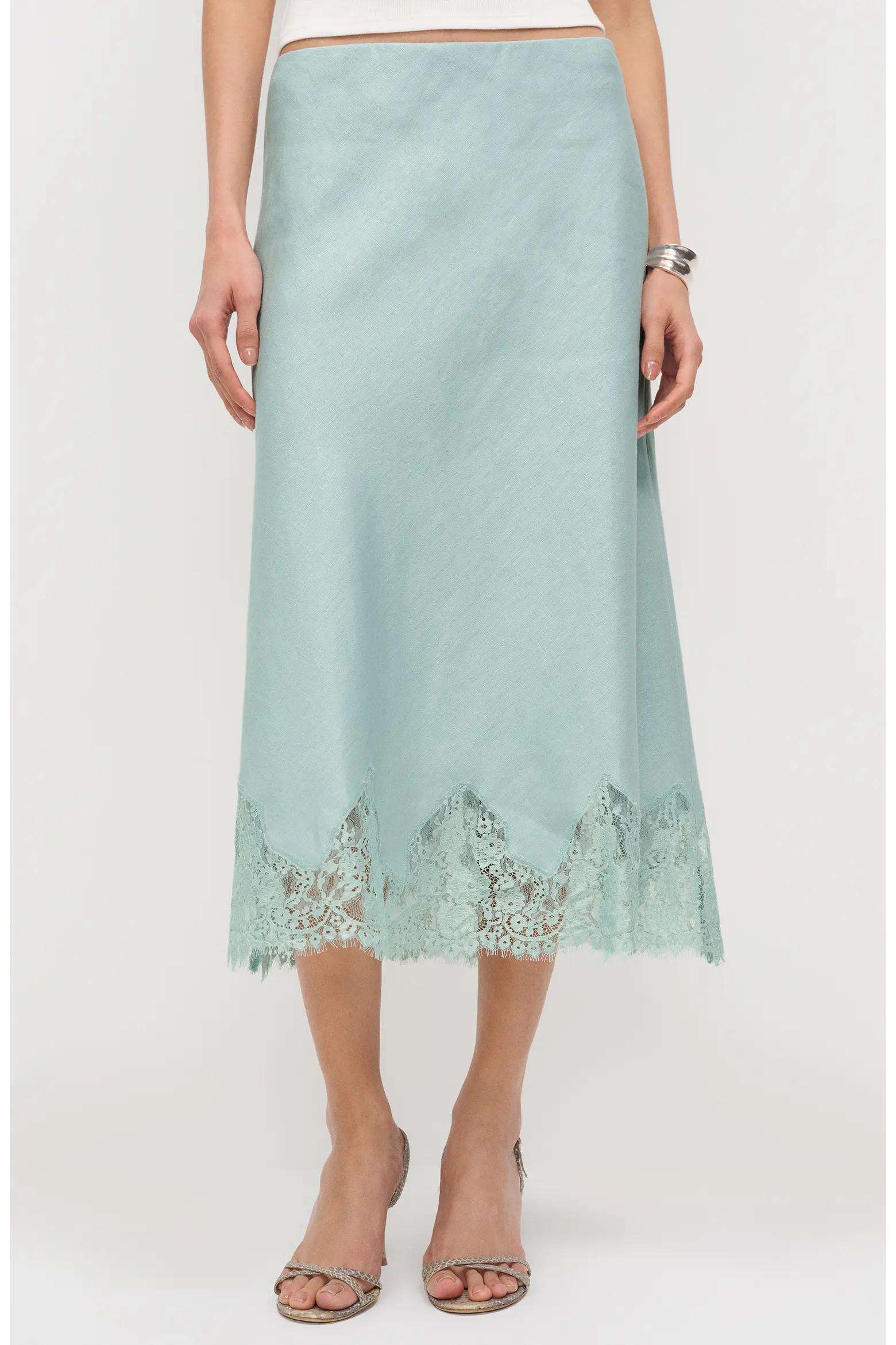 Reformation Carolina Lace Trim Linen Midi Skirt (Women) | Nordstrom | Nordstrom