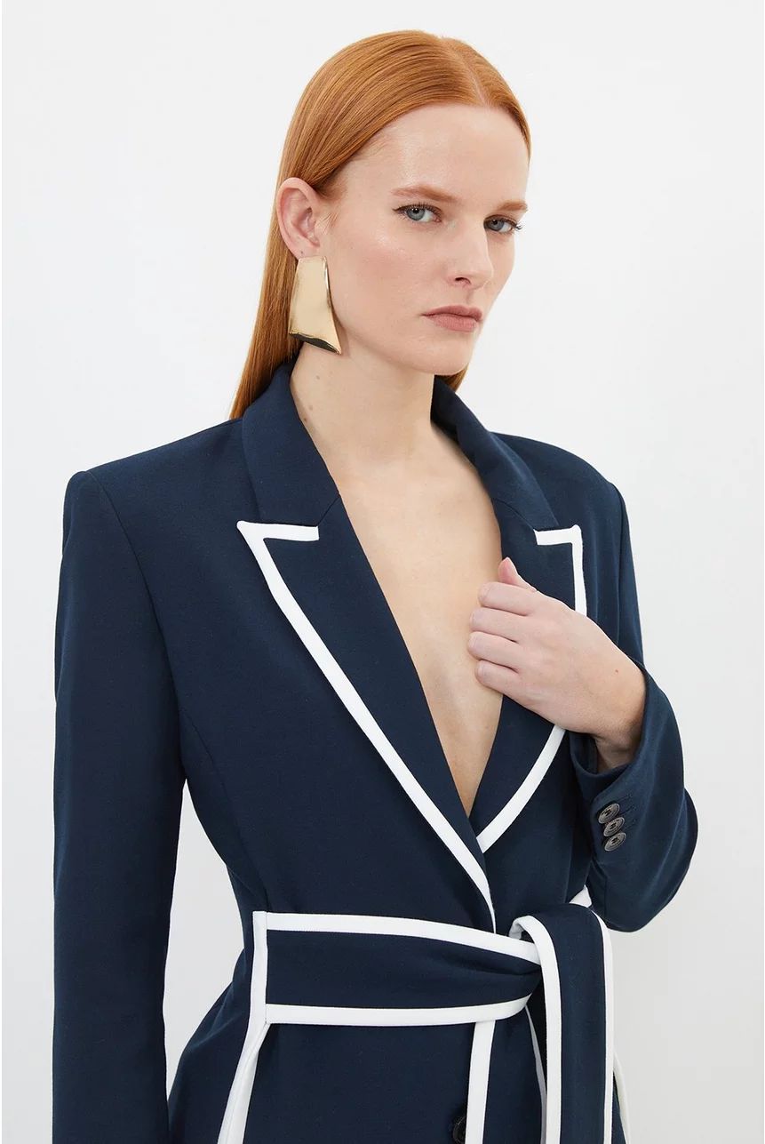 Compact Stretch Tailored Belted Tipped Set | Karen Millen | Karen Millen UK + IE + DE + NL