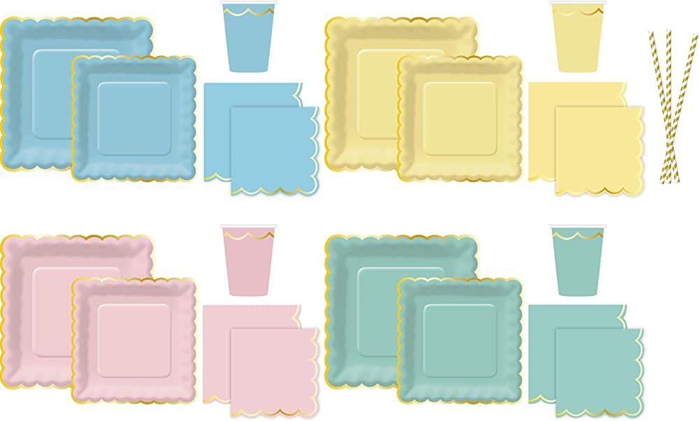 Serves 24 | Scalloped Pastel Party Set | 24 - 10 Inch Plates | 24 - 7 Inch Plates | 24 Lunch Napkins | Amazon (US)