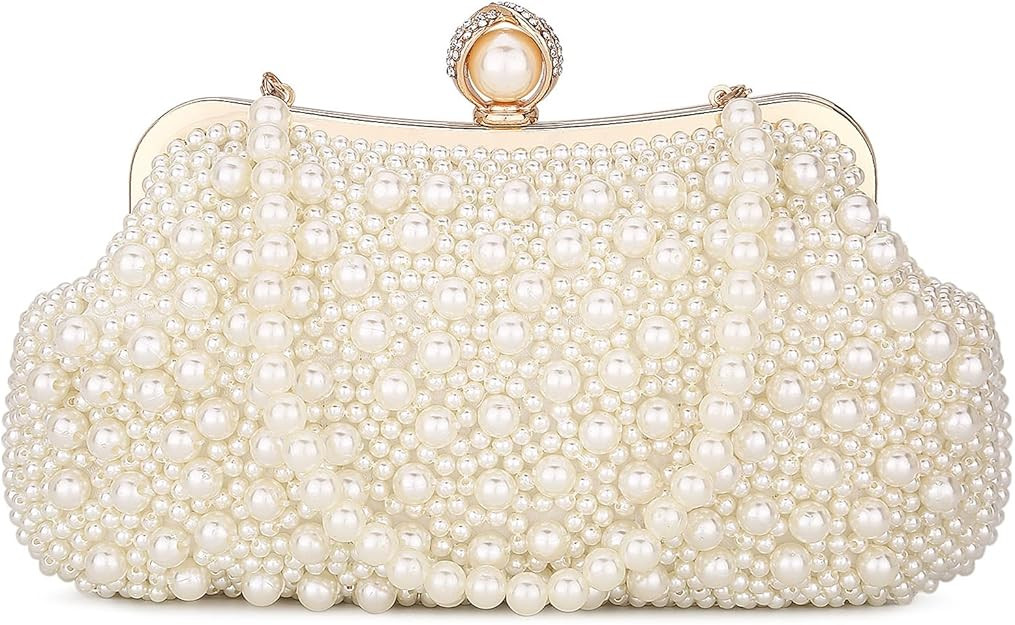 UBORSE Women Pearl Clutch Bag Noble Crystal Beaded Evening Bag Wedding Clutch with Pearl Chain | Amazon (US)