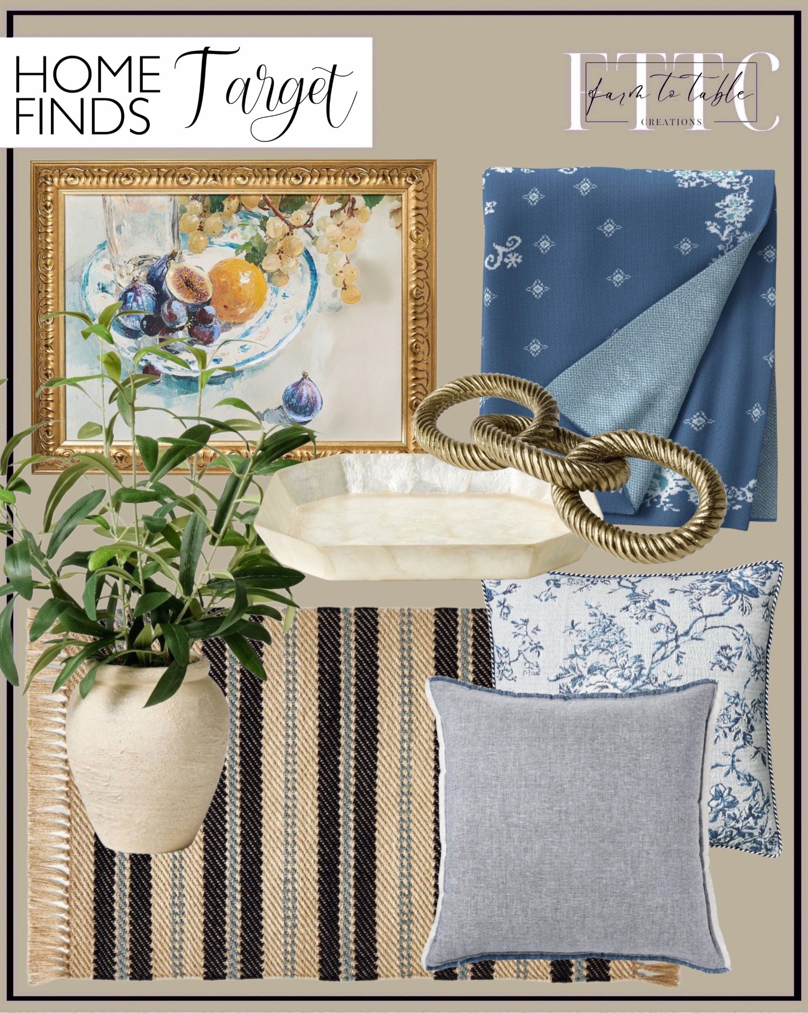 Blue & Neutral Home Finds That Feel Designer 🤍

Follow @farmtotablecreations on Instagram for more high-end looks for less 🤎

This color combo gets me every time… 😍 The soft blues mixed with warm neutrals and natural textures create such a calm, elevated look that feels effortlessly pulled together. I love layering a striped rug like this with classic floral pillows, adding in a beautiful framed still life, and finishing with simple accents like a marble tray and sculptural decor.

It’s that perfect mix of timeless and fresh—easy to style for any season and instantly makes your space feel more curated and cozy 💙

#homefinds #neutraldecor #blueandwhite #throwpillows #area rug #homedecor #livingroomdecor #cozyhome #decorideas #amazonhome #targethome #classicdecor #layeredhome #designerlookforless #homeinspo

blue decor | neutral home | blue and white decor | striped rug | floral pillows | decorative tray | framed artwork | olive tree decor | sculptural decor | cozy home decor | living room styling | bedroom decor | layered textures | classic home style | timeless decor | affordable home finds | designer look for less | home styling ideas | warm neutral palette | cottage inspired decor | elegant home | everyday decor | interior styling | curated home | soft color palette

#LTKHome #LTKSaleAlert