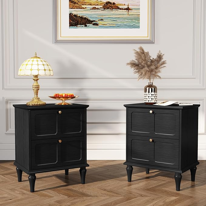 ARTPOWER Mid-Century Modern Nightstand Set of 2, with Storage Drawers and Solid Wood Legs, Wood E... | Amazon (US)