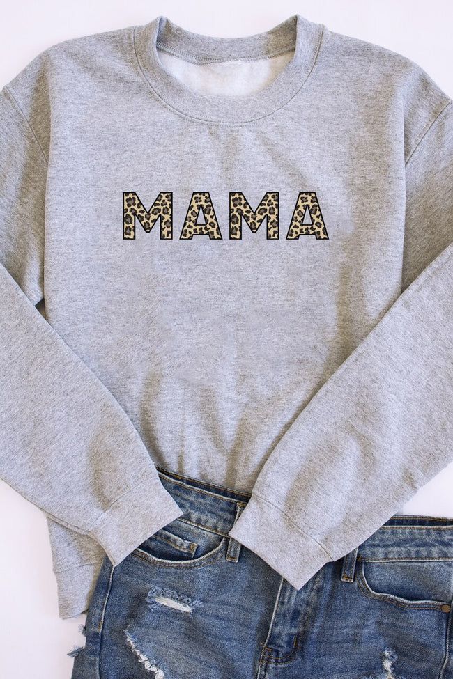 Mama Animal Print Sweatshirt Grey | The Pink Lily Boutique