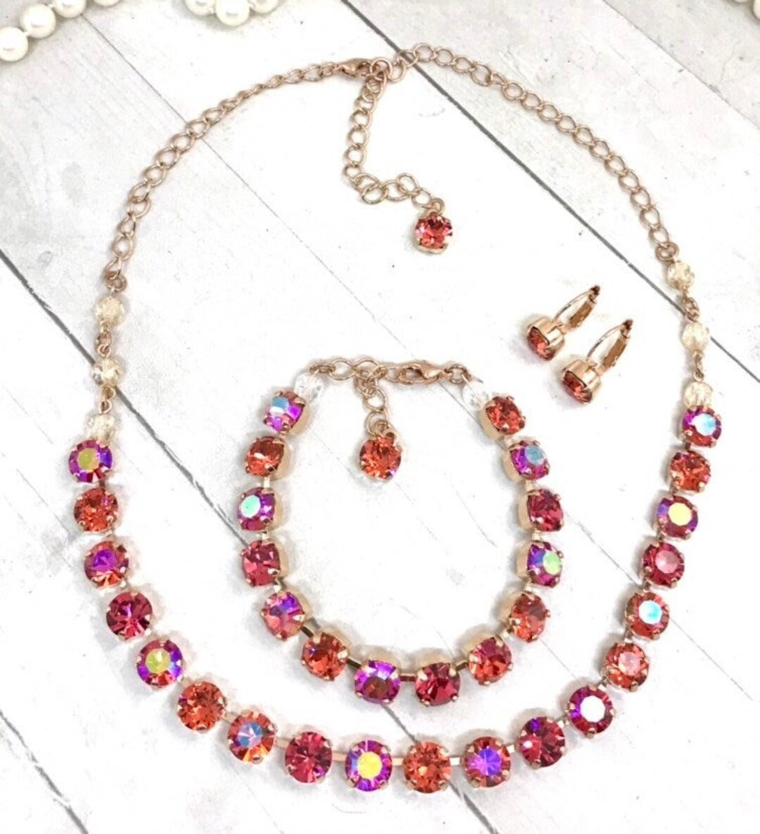 Rose Gold Hot Pink Padparadasha Tennis Necklace Fiery Neon Pink Crystal Rhinestone Necklace, YOU ... | Etsy (US)