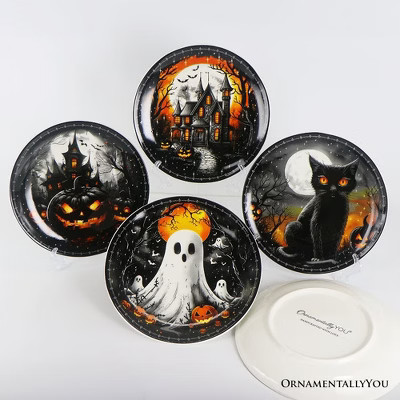 Haunted Night Set of 4 Plates, Black Halloween Tableware Collection for Salad, Dessert, Appetizer, and Side Plates| OrnamentallyYou | Target