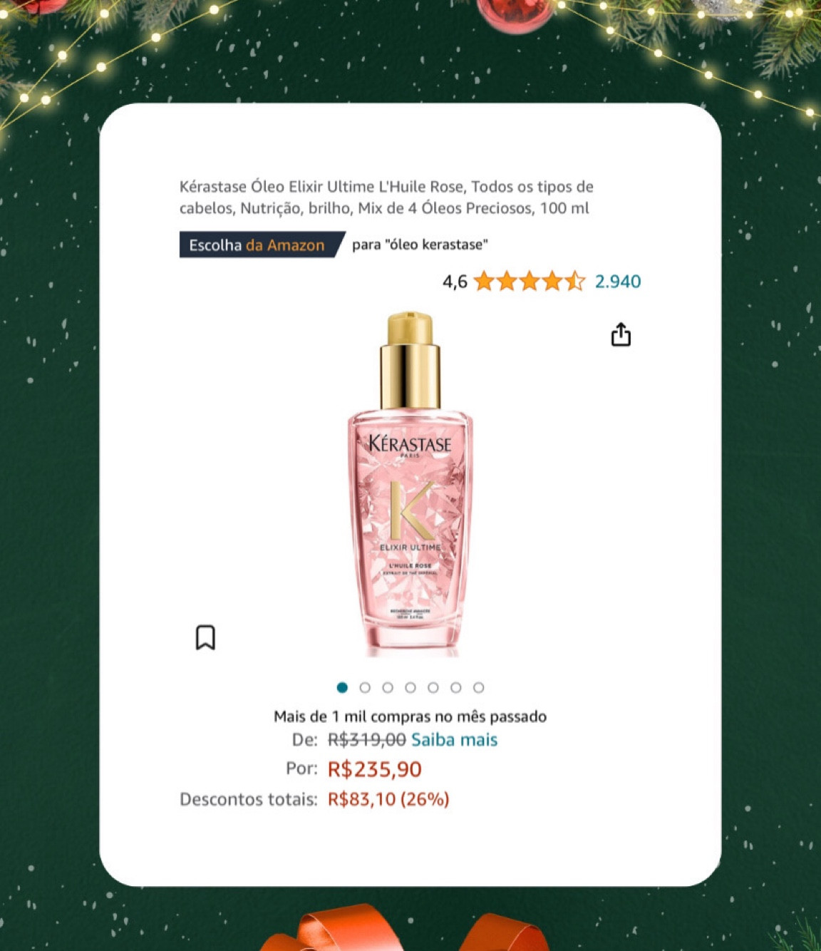 Kérastase Óleo Elixir Ultime L'Huile Rose, Todos os tipos de cabelos, Nutrição, brilho, Mix de 4 Óleos Preciosos, 100 ml

#LTKbeauty #LTKbrasil