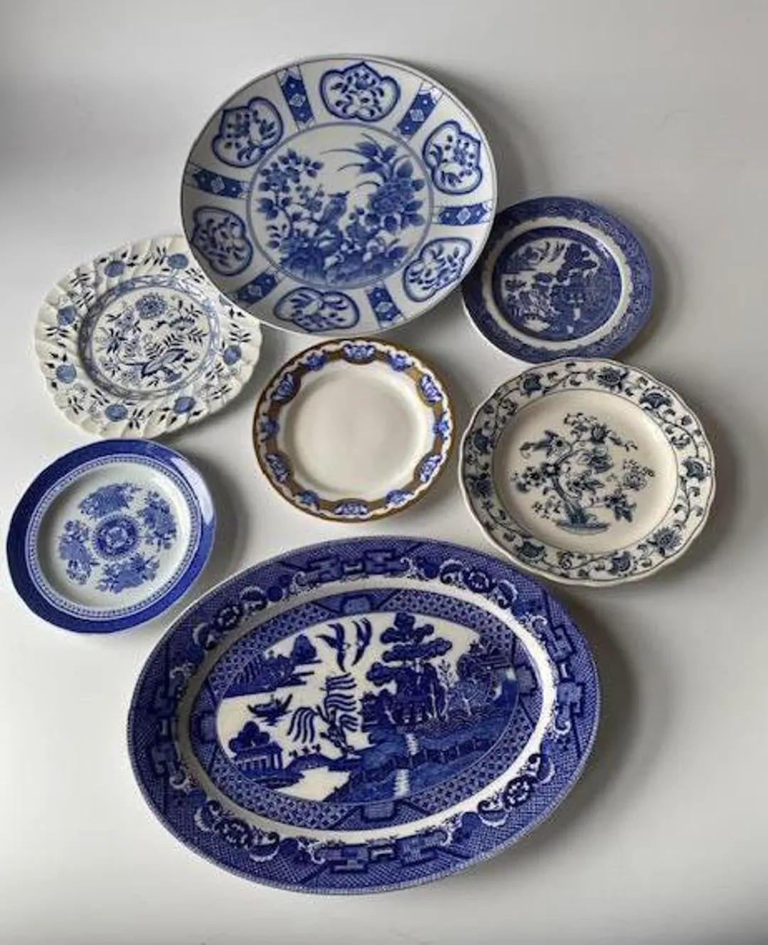 Classic BLUE WILLOW Chinoiserie Vintage Plate Wall Collection porcelain china dishes blue danube ... | Etsy (US)