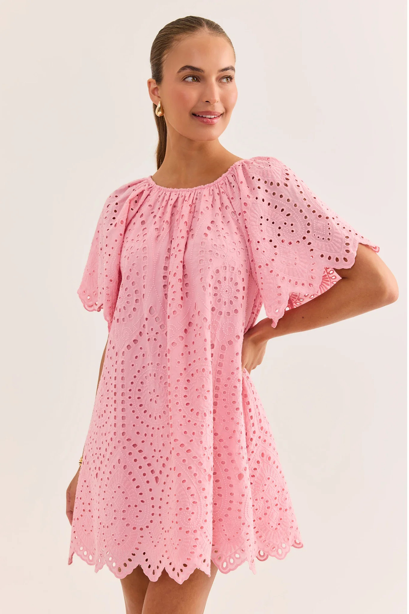 Pink Eyelet Embroidered Tunic Dress | Avara