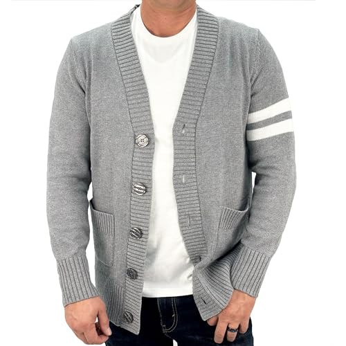 Hip Hop 50's Shop - Mens 1950s Letterman Cardigan Sweater (3XLarge, Gray) | Amazon (US)