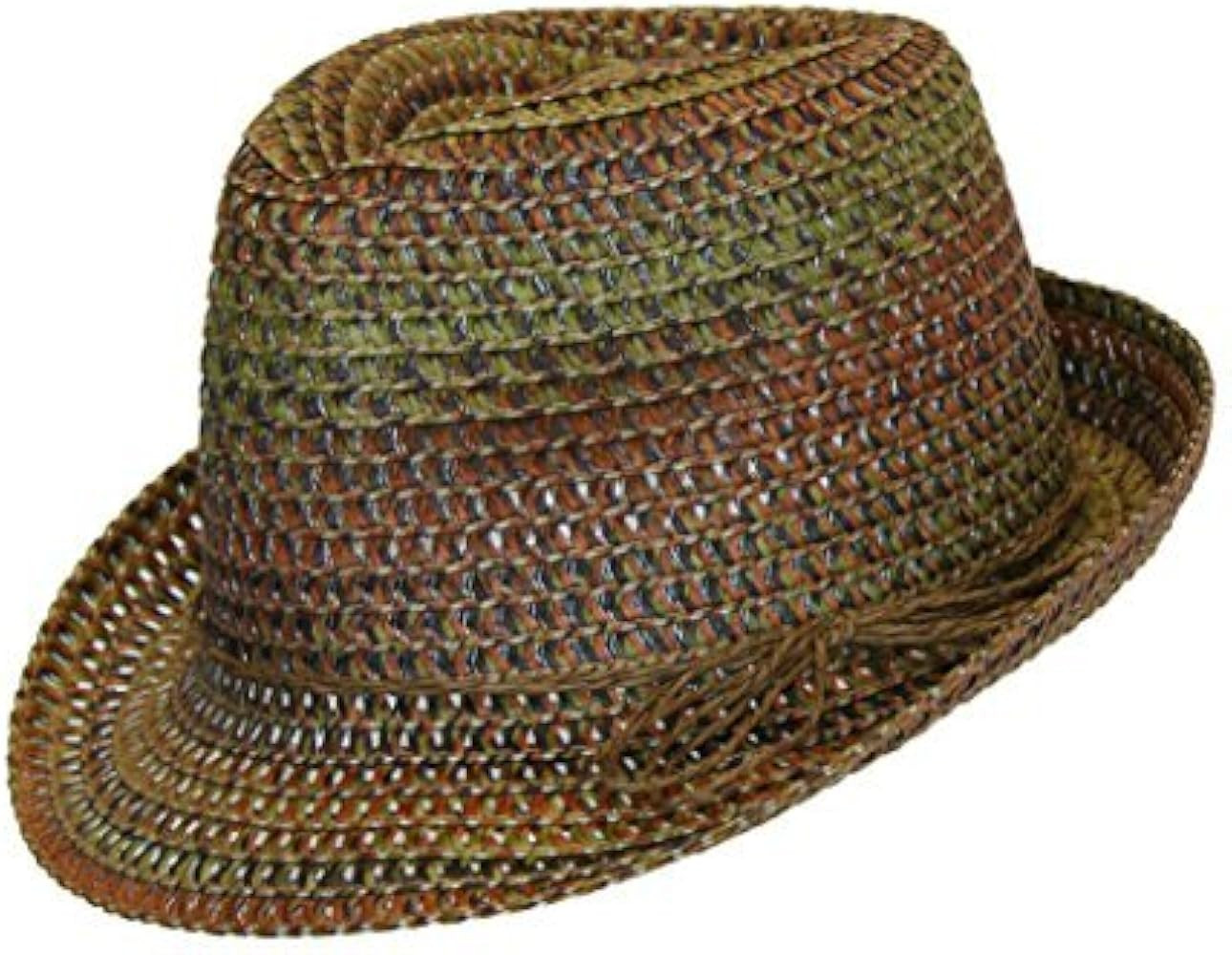 Boho Festival Straw Fedora Sun Hat in Olive, Brown and Rust Earth Tones, One Size | Amazon (US)