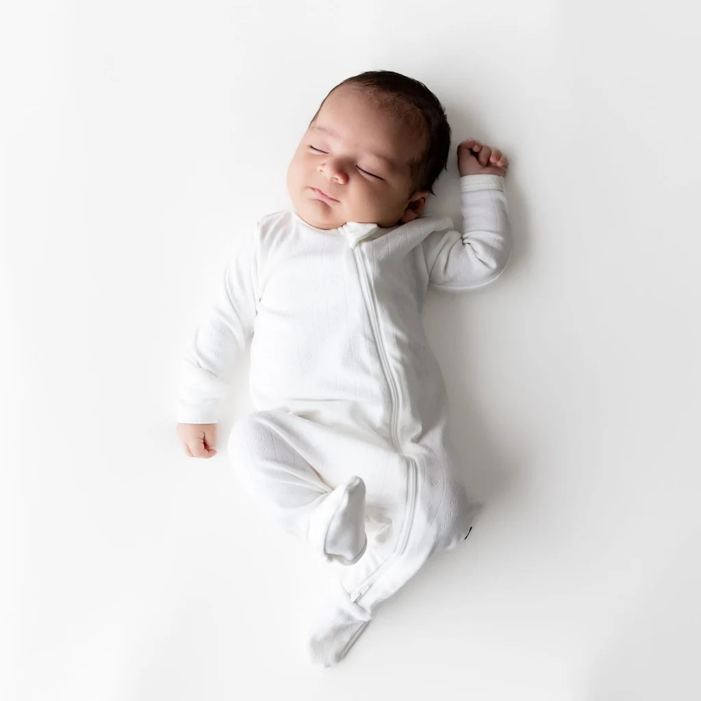 Pointelle Zippered Footie in Cloud | Kyte Baby