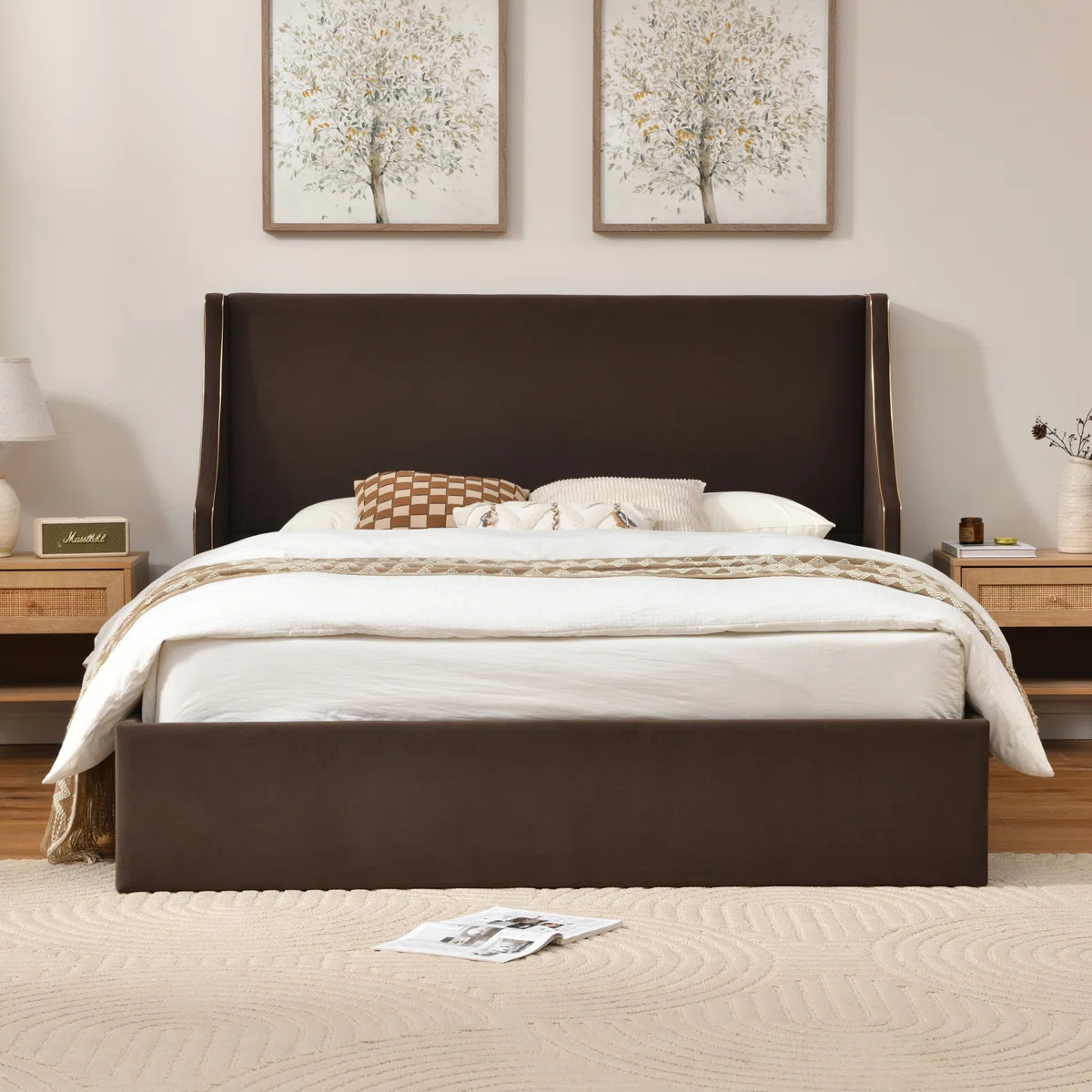 Wingback Upholstered Lift Up Storage Platform Bed with Hydraulic Gas Lift & Piped Trim | Wayfair North America
