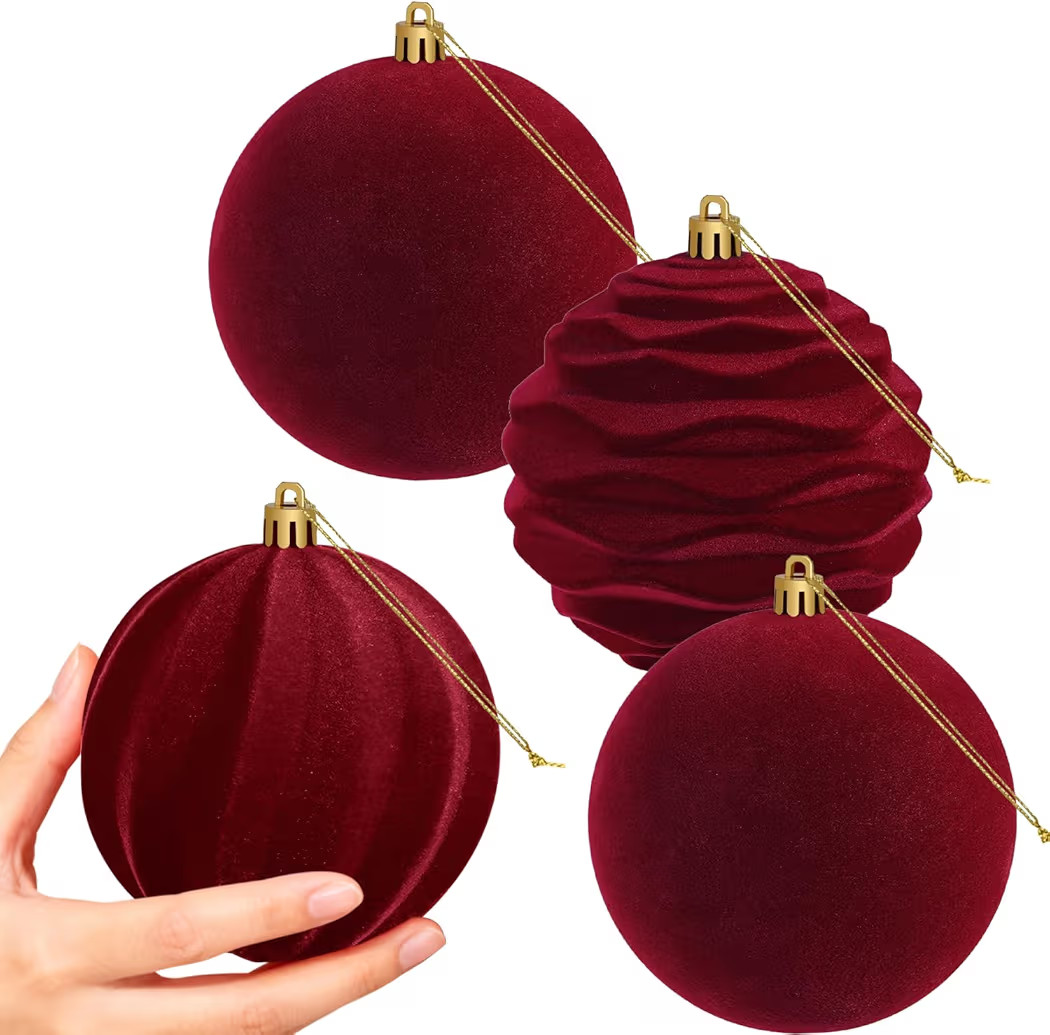 Artmag 4 PCS Large Velvet Christmas Balls Ornaments Shatterproof Hanging Set Flocked for Xmas Tre... | Amazon (US)