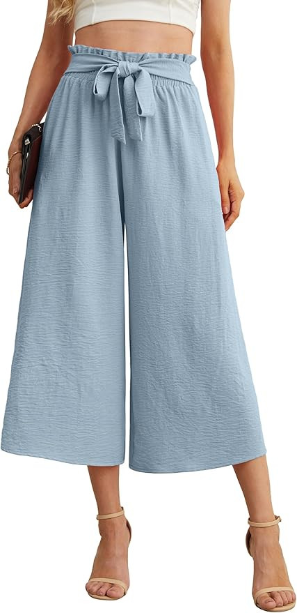 IWOLLENCE Women Flowy Loose Wide Leg Pant Summer Beach Casual Trousers high Waist Adjustable Knot... | Amazon (US)