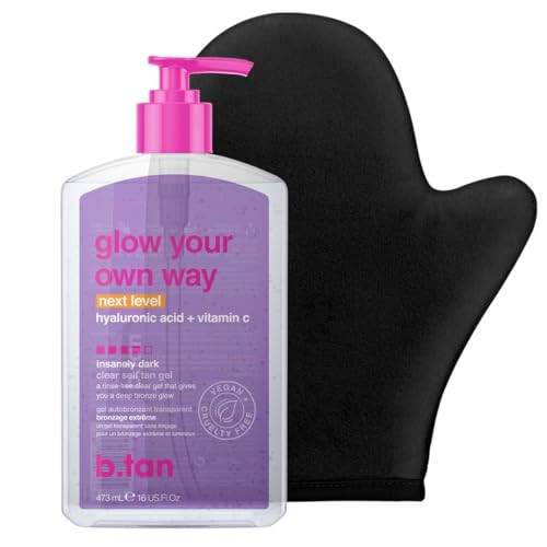 b.tan Best Clear Self Tanning Gel Kit | Glow Your Own Way Bundle - Ultra Dark, Quick Express Tanner for Face & Body with Applicator, No Transfer (Ultra Dark Gel with Mitt) | Amazon (US)